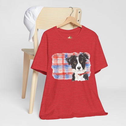 Plaid Pup Graphic Tee — Border Collie Watercolor Shirt