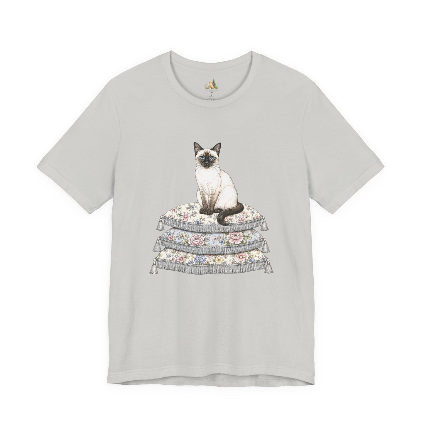 Siamese Cat on Floral Pillows T-Shirt | Vintage Pet Illustration