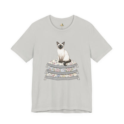 Siamese Cat on Floral Pillows T-Shirt | Vintage Pet Illustration