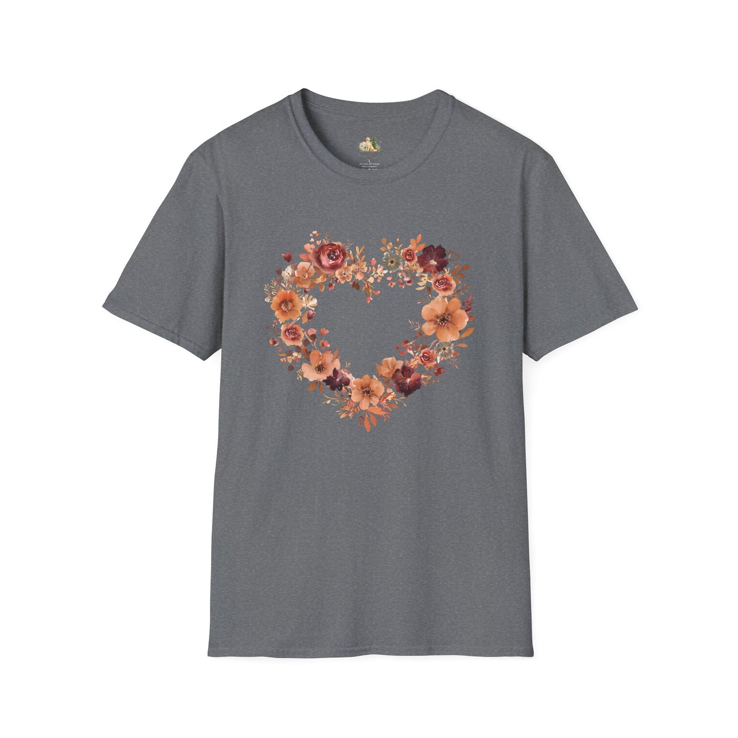 Floral Heart Tee — Women's Heart Wreath Graphic T-Shirt, Romantic Floral Gift