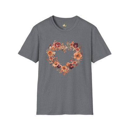 Floral Heart Tee — Women's Heart Wreath Graphic T-Shirt, Romantic Floral Gift