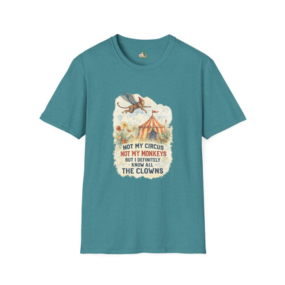 T-Shirt — Vintage Circus Monkey 'Not My Circus, Not My Monkeys' Graphic Tee (Light Weight, Ultra Soft Tee)