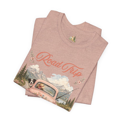 Road Trip Vintage Car T-Shirt — Retro Floral Scenic Drive Tee