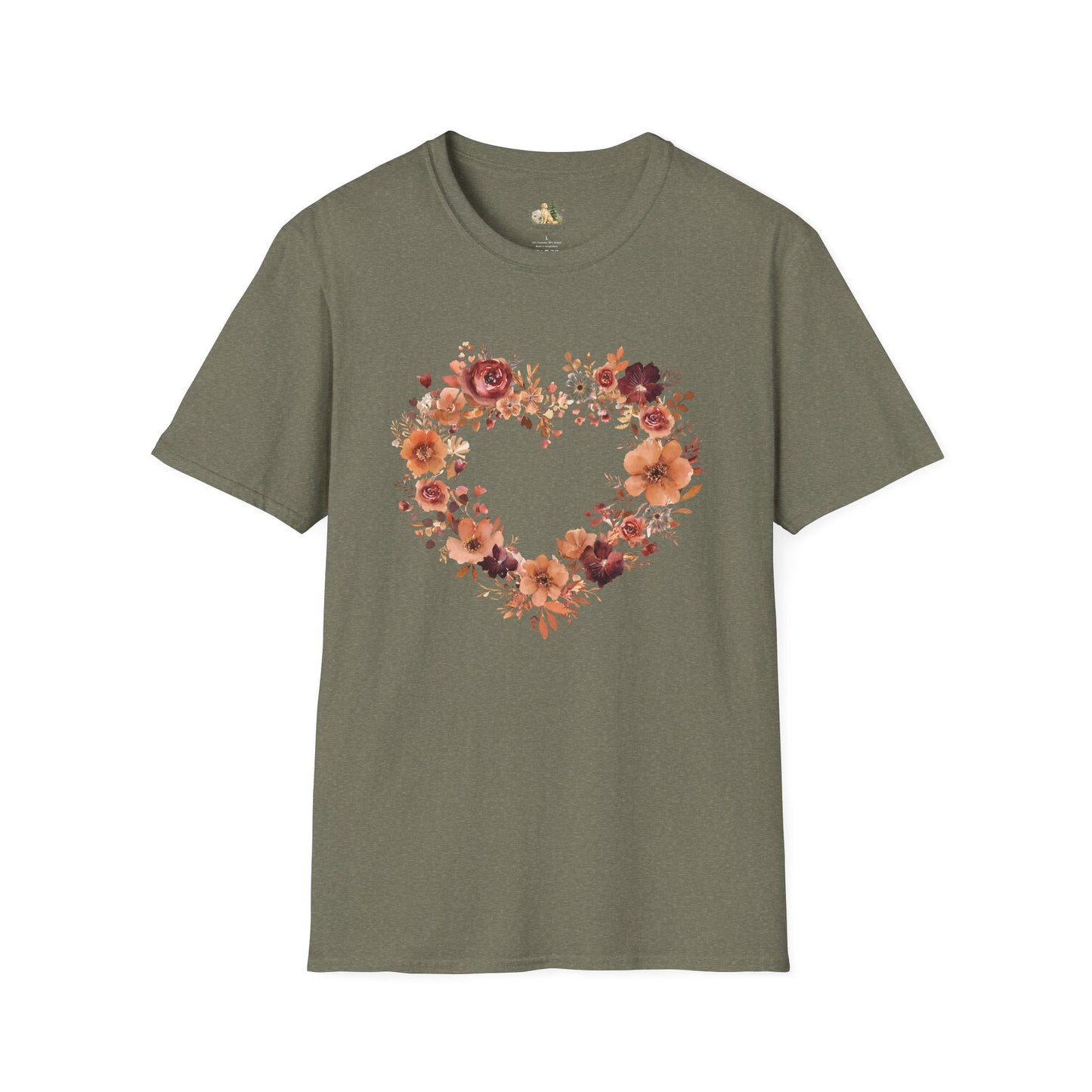 Floral Heart Tee — Women's Heart Wreath Graphic T-Shirt, Romantic Floral Gift