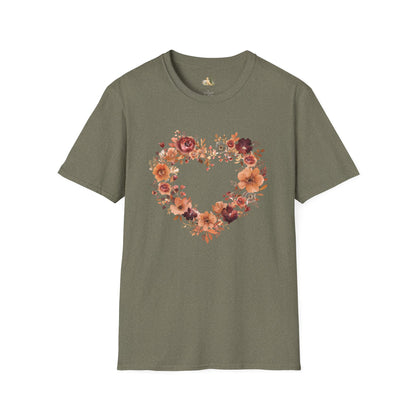 Floral Heart Tee — Women's Heart Wreath Graphic T-Shirt, Romantic Floral Gift