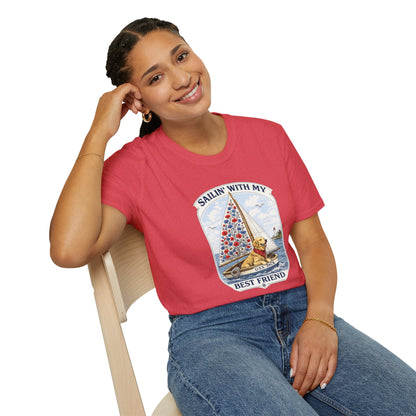 Sailing With My Best Friend dog sailboat T-Shirt | nautical pet lover tee (Light Weight, Ultra Soft Tee)