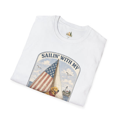 Sailin' With My Best Friend T-Shirt – Patriotic Labrador Dog Sailing Tee (Light Weight, Ultra Soft T-shirt)