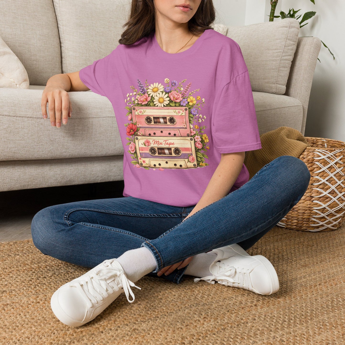 Retro Floral Cassette T-Shirt — Mix Tape Design for Music Lovers (Light Weight Ulta Soft Tee)