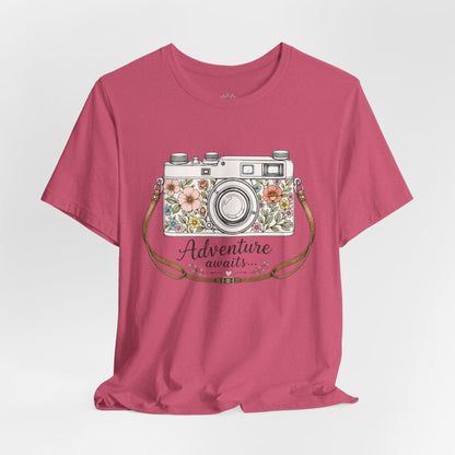 Floral Vintage Camera Adventure Awaits T-Shirt | Photography Travel Tee
