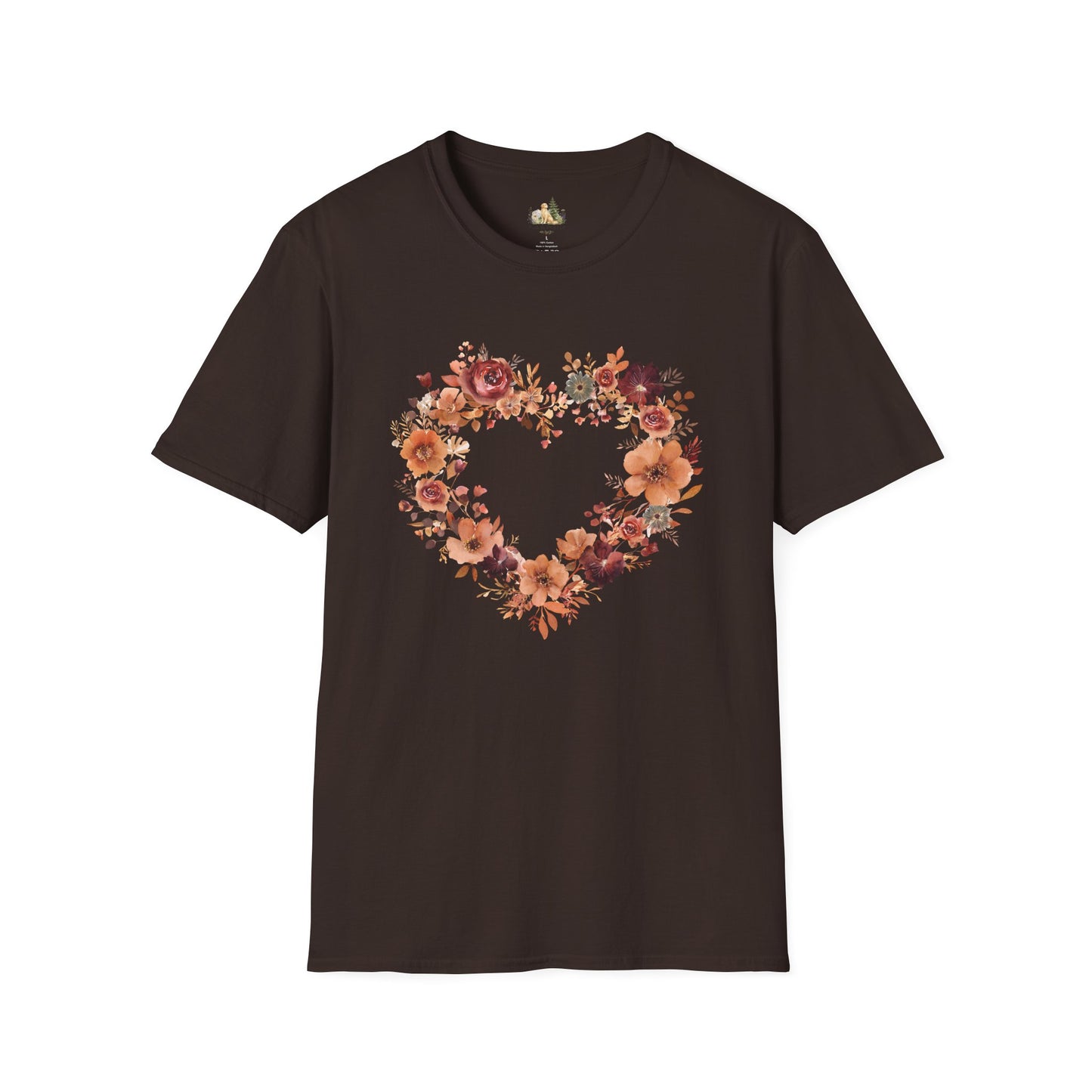 Floral Heart Tee — Women's Heart Wreath Graphic T-Shirt, Romantic Floral Gift