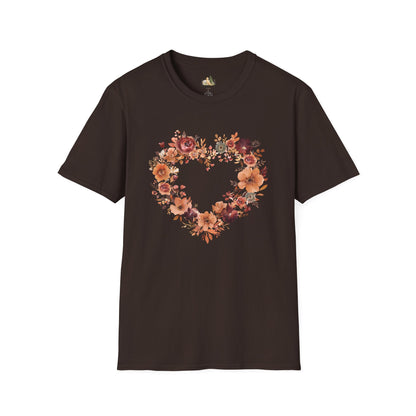 Floral Heart Tee — Women's Heart Wreath Graphic T-Shirt, Romantic Floral Gift