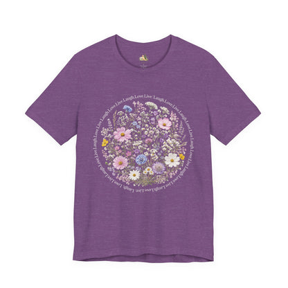 Wildflower Circle T-Shirt — Floral 'Love' Typography Tee