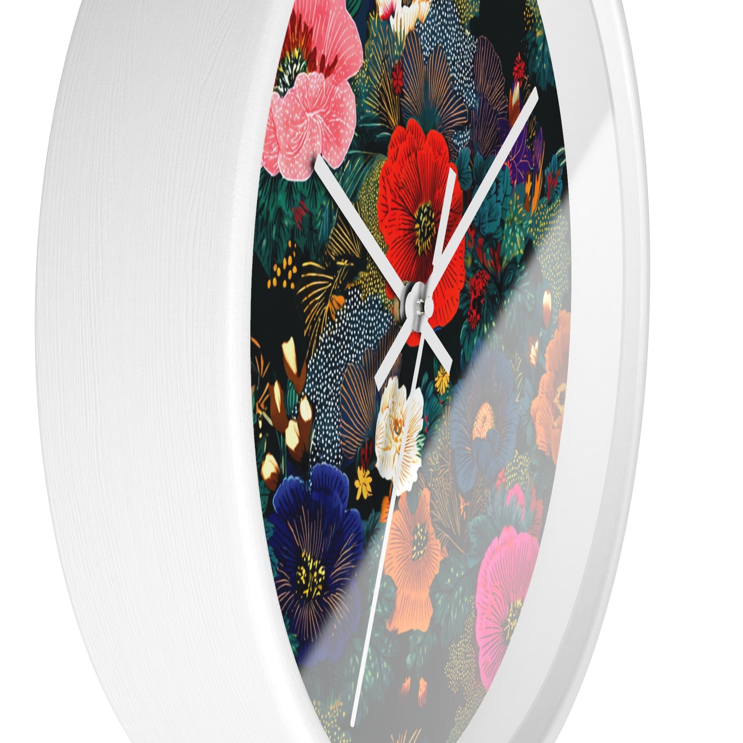Floral Night Garden Wall Clock — Colorful Botanical Clock for Living Room & Bedroom