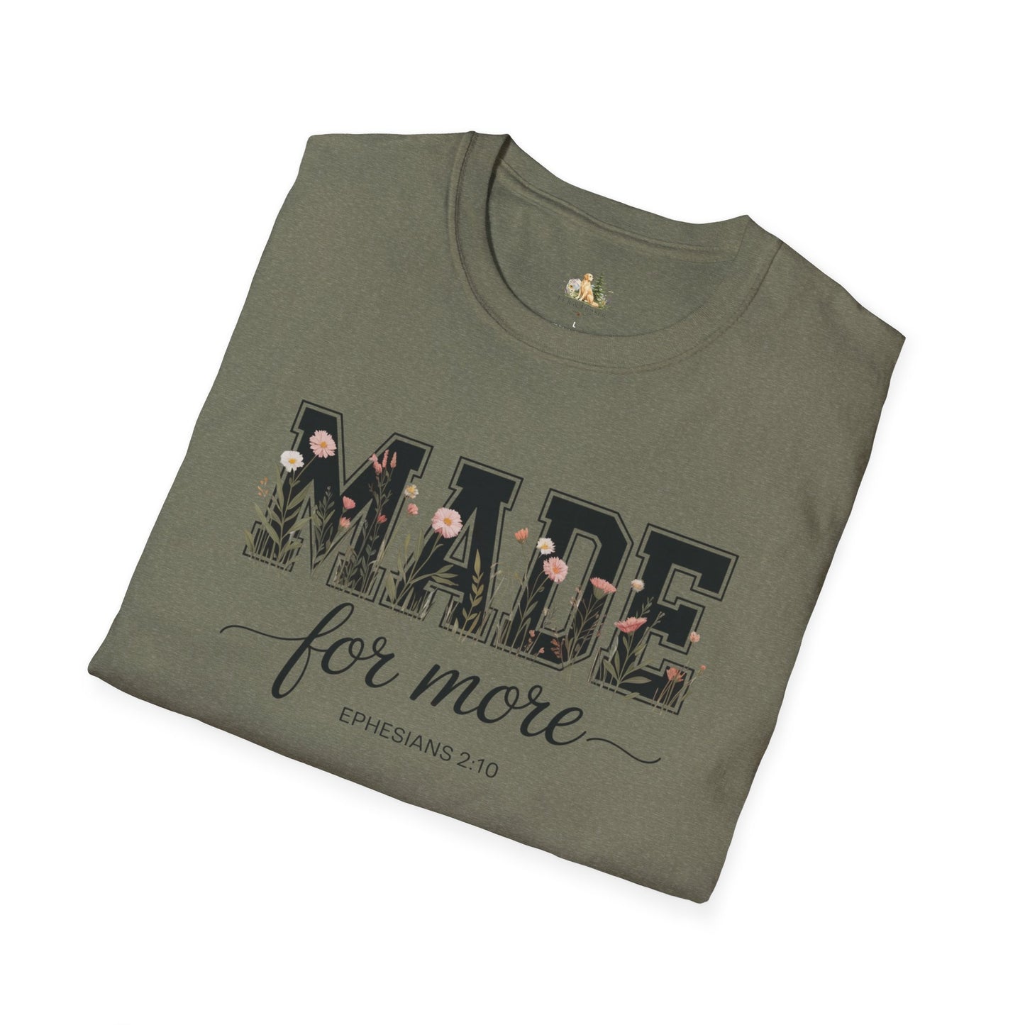 Made For More T-Shirt – Floral Script Christian Faith Tee (Ephesians 2:10) Light Weight, Ultra Soft Tee