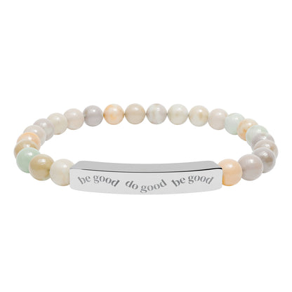 Engraved Bar Natural Stone Bracelet | Stretch Beaded Bracelet