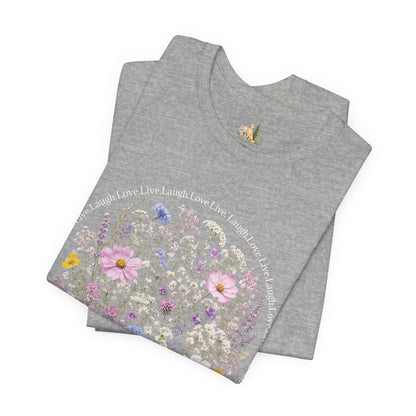 Wildflower Circle T-Shirt — Floral 'Love' Typography Tee
