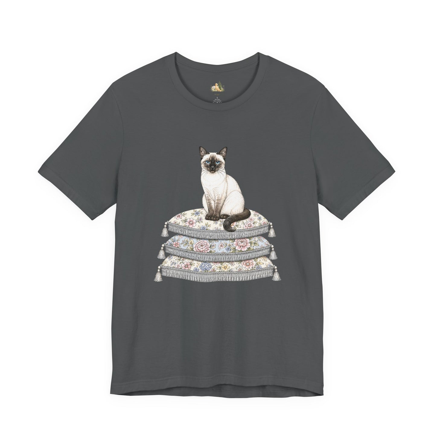 Siamese Cat on Floral Pillows T-Shirt | Vintage Pet Illustration