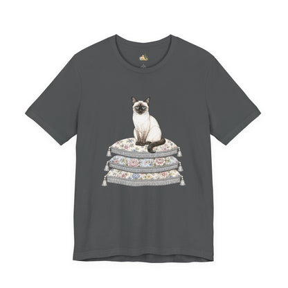 Siamese Cat on Floral Pillows T-Shirt | Vintage Pet Illustration