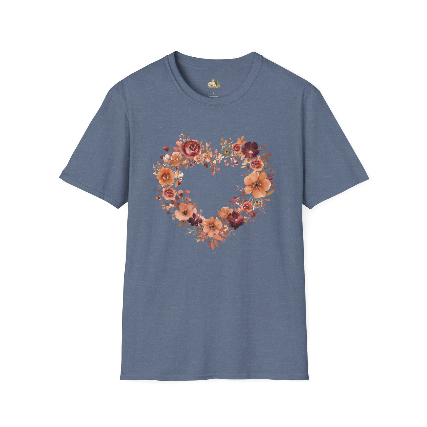Floral Heart Tee — Women's Heart Wreath Graphic T-Shirt, Romantic Floral Gift