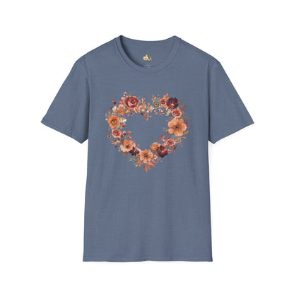 Floral Heart Tee — Women's Heart Wreath Graphic T-Shirt, Romantic Floral Gift