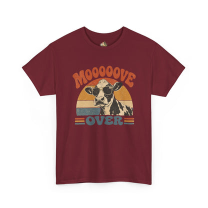 Mooove Over Cow Tee – Retro Vintage Farm Animal Graphic T-Shirt (Heavy Weight Tee)