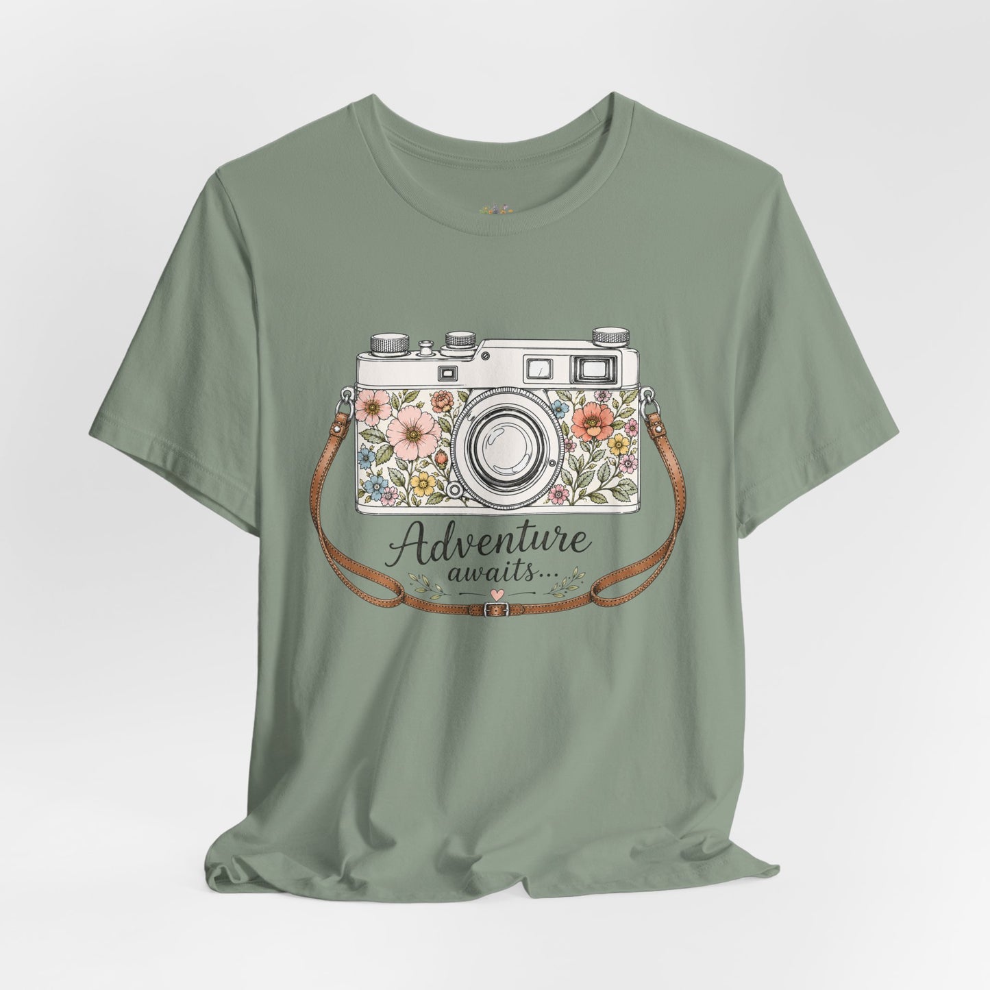 Floral Vintage Camera Adventure Awaits T-Shirt | Photography Travel Tee