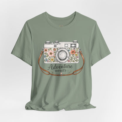 Floral Vintage Camera Adventure Awaits T-Shirt | Photography Travel Tee