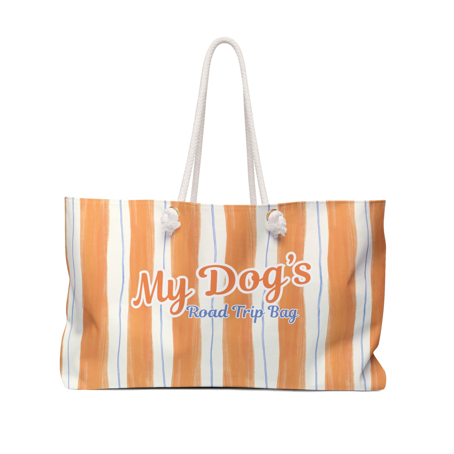 My Dog's Road Trip Weekender Bag — Striped Orange Travel Tote for Pet Owners