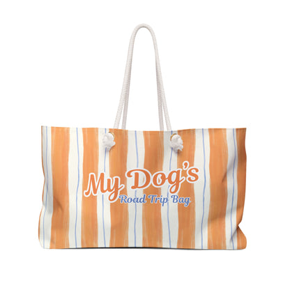 My Dog's Road Trip Weekender Bag — Striped Orange Travel Tote for Pet Owners