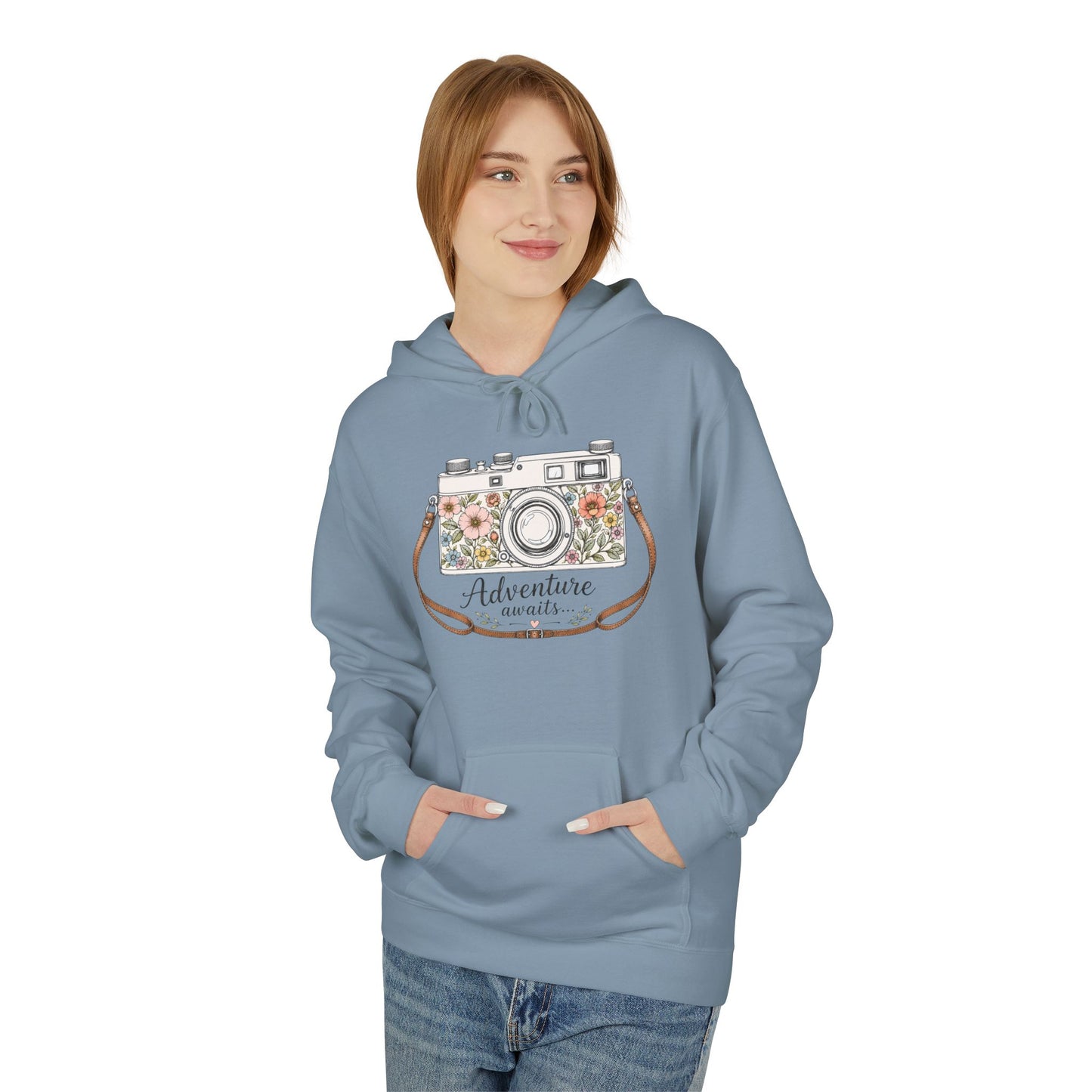 Adventure Camera Hoodie | Vintage Film Camera Illustration, Floral Travel Design