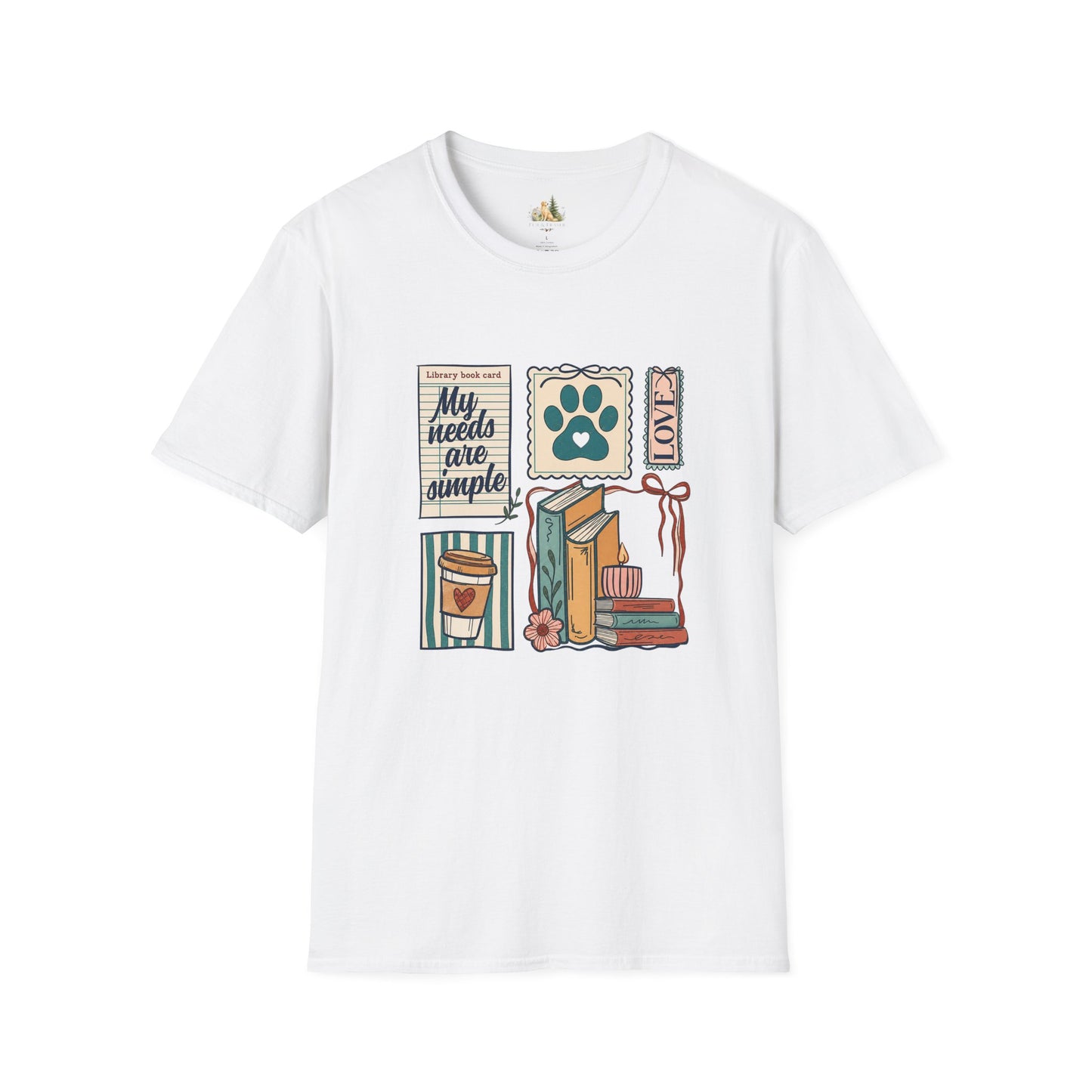 T-Shirt — "My Needs Are Simple" Book & Paw Graphic Tee