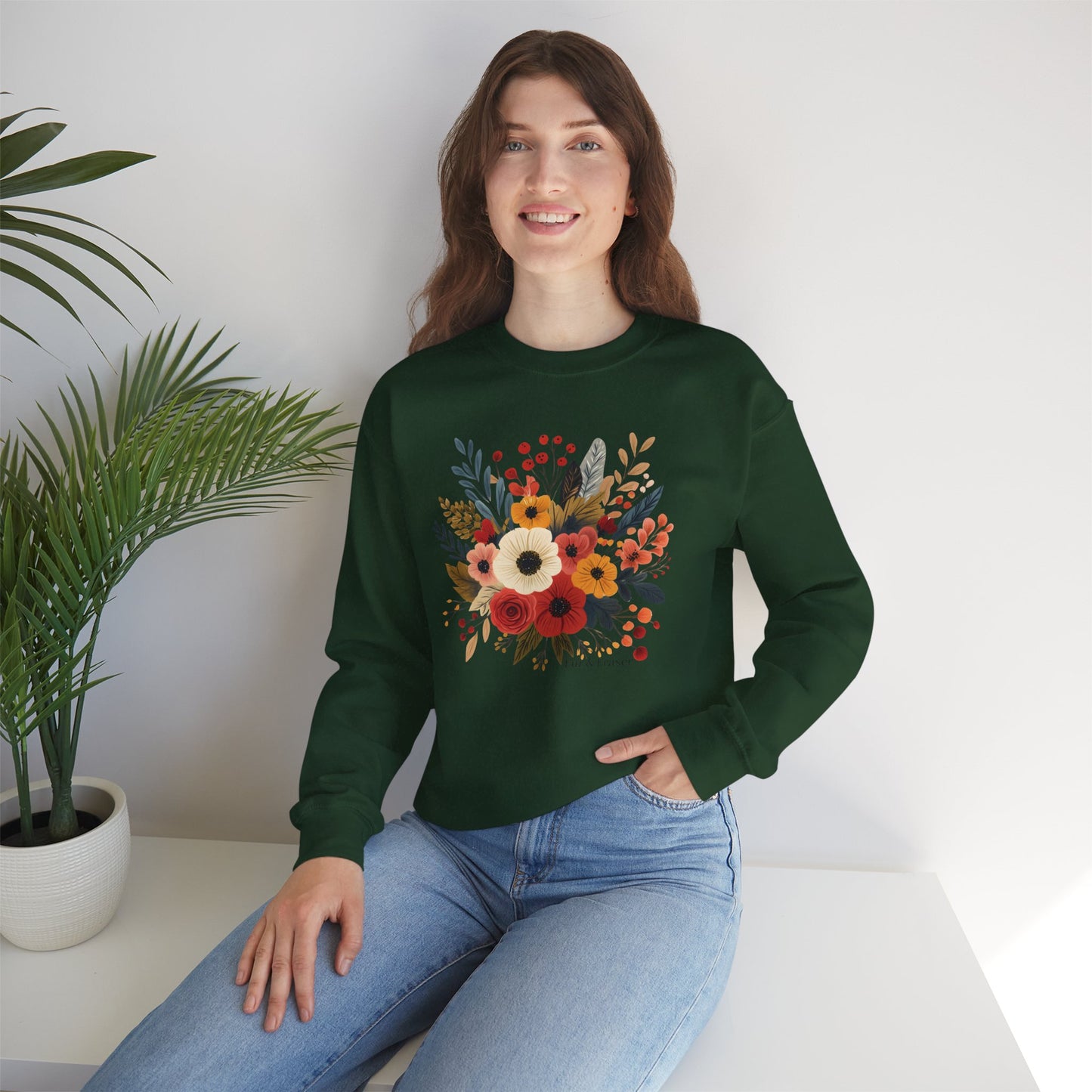 Floral Bouquet Crewneck Sweatshirt — Autumn Wildflower Graphic