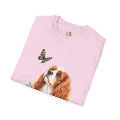 Cavalier King Charles T-Shirt — Watercolor Dog & Butterfly Graphic