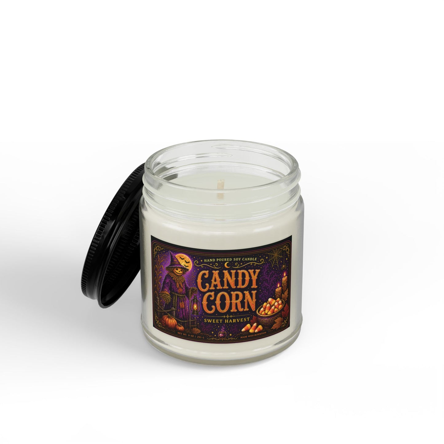 Candy Corn Soy Candle Jar — Autumn Halloween Scented Candle (4oz & 9oz)