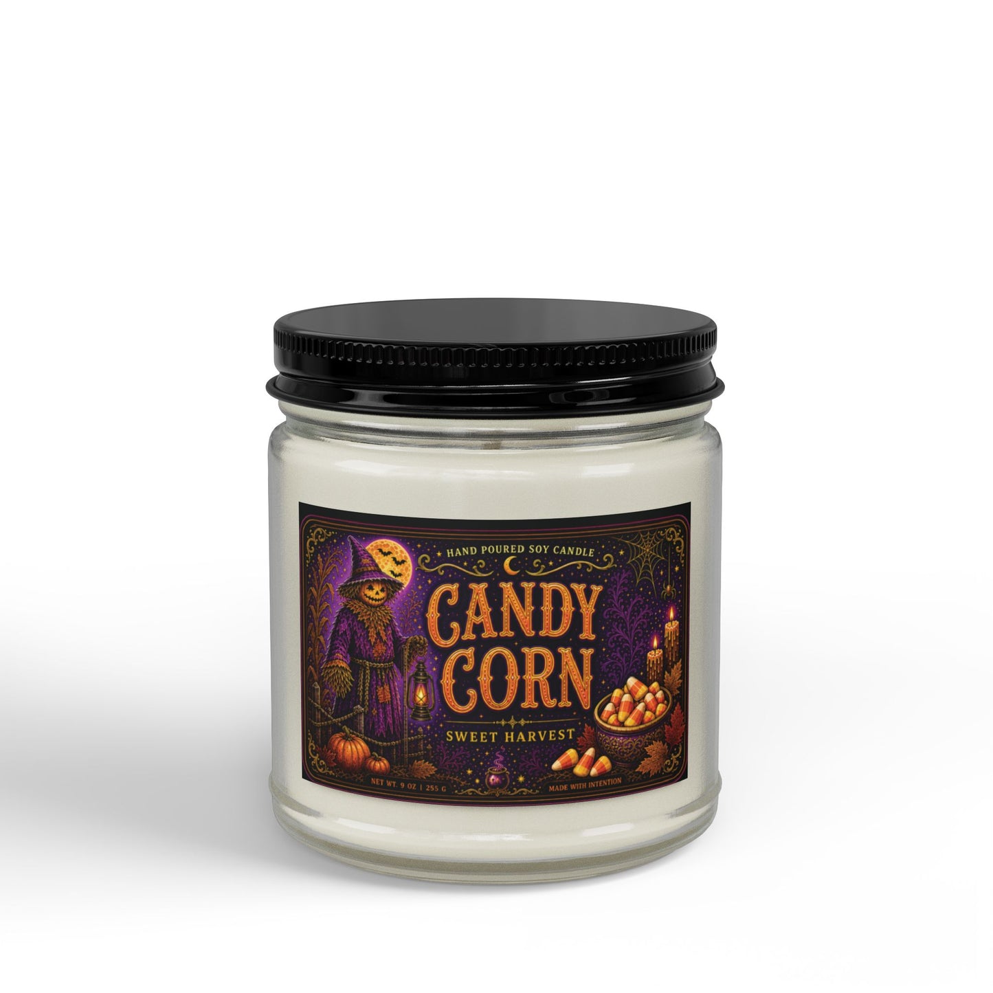 Candy Corn Soy Candle Jar — Autumn Halloween Scented Candle (4oz & 9oz)