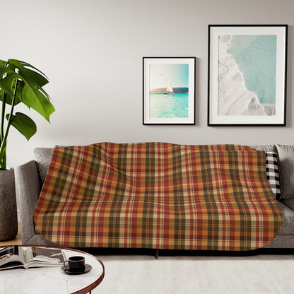 Autumn Plaid Sherpa Blanket — Cozy Fall Throw for Living Room & Cabin