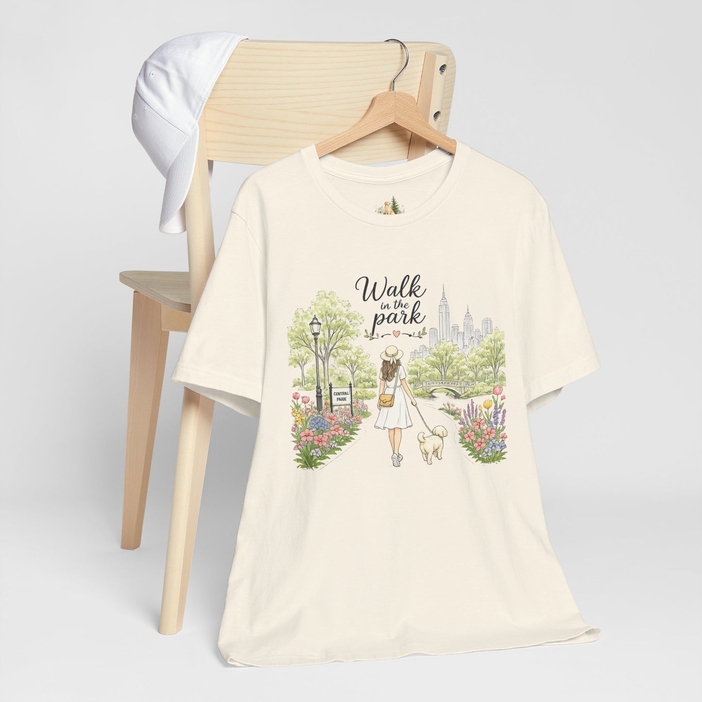 Walk in the Park T-Shirt | Woman Walking Dog Park Illustration