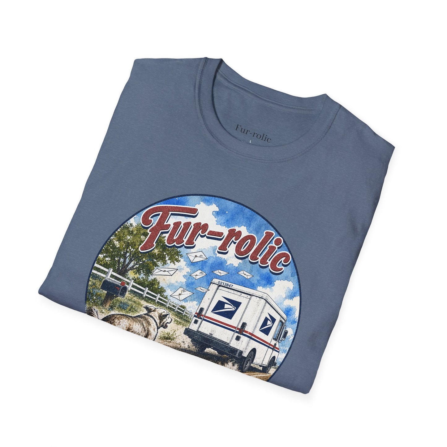 Fur-rolic T-Shirt — Postal Mail Truck & Playful Dogs Retro Graphic Tee (Light Weight Ultra Soft Tee)