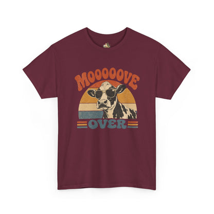Mooove Over Cow Tee – Retro Vintage Farm Animal Graphic T-Shirt (Heavy Weight Tee)