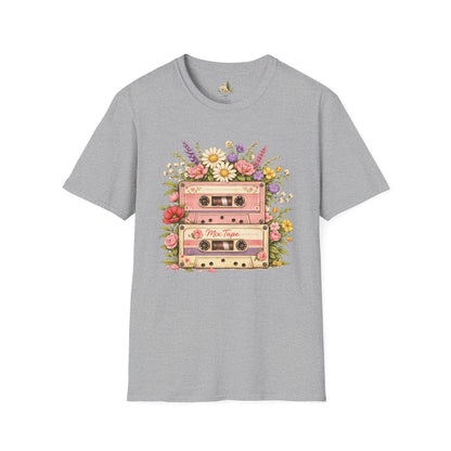 Retro Floral Cassette T-Shirt — Mix Tape Design for Music Lovers (Light Weight Ulta Soft Tee)