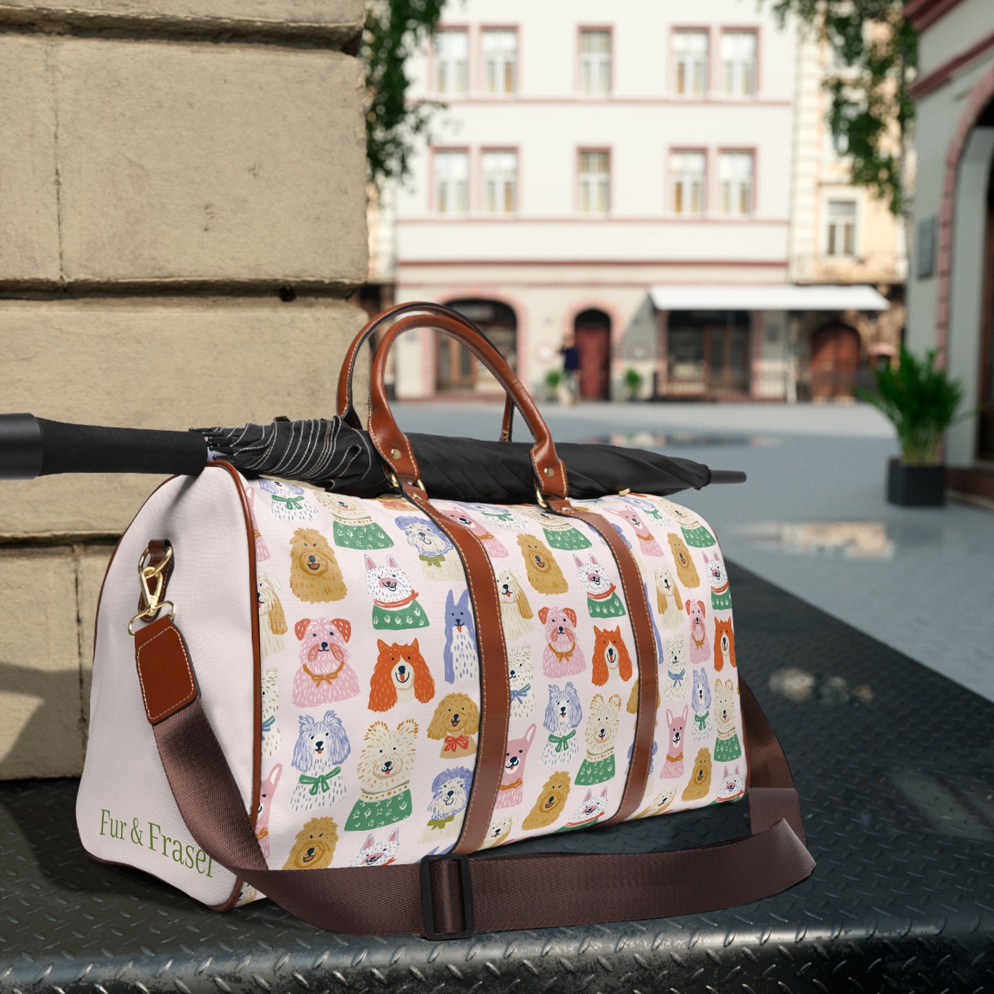 Waterproof Dog Print Travel Bag – Cute Cartoon Pup Weekender Duffel