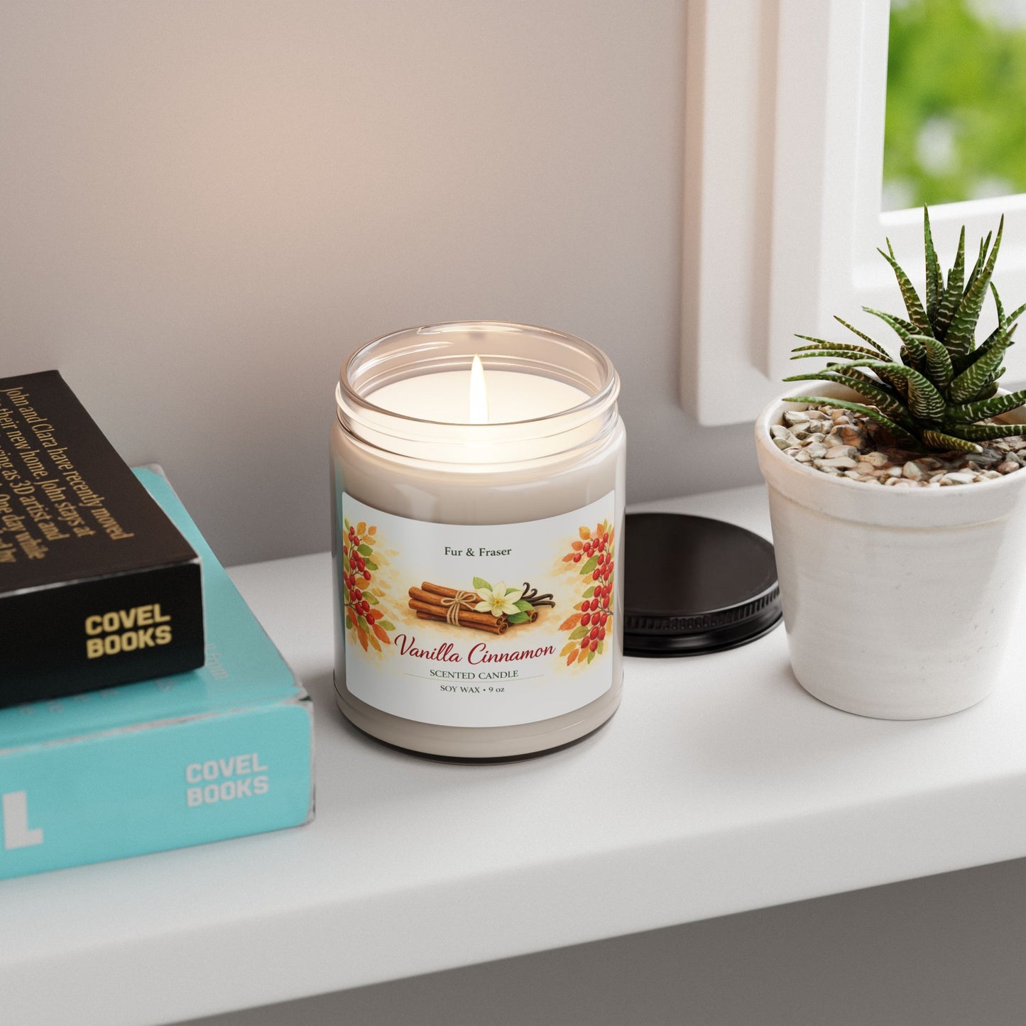 Vanilla Cinnamon Soy Candle — 9oz Scented Jar (Fall & Holiday Cozy Home Fragrance)