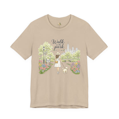 Walk in the Park T-Shirt | Woman Walking Dog Park Illustration