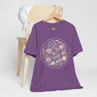Wildflower Circle T-Shirt — Floral 'Love' Typography Tee