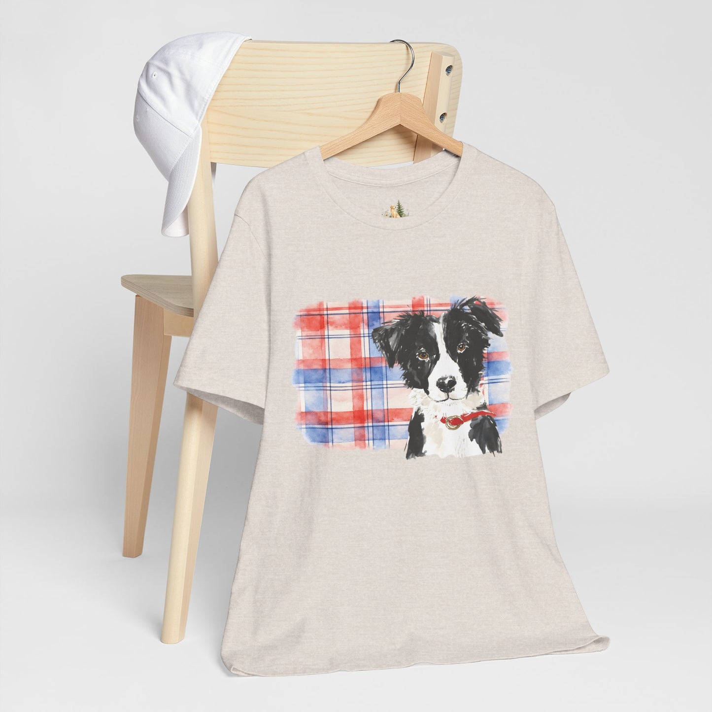 Plaid Pup Graphic Tee — Border Collie Watercolor Shirt