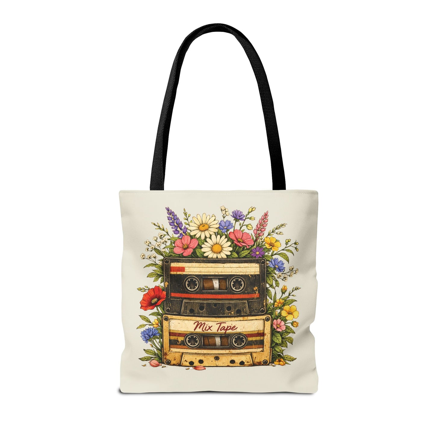 Retro Cassette Tote Bag — Floral 'Mix Tape' Vintage Music Tote