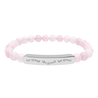 Engraved Bar Natural Stone Bracelet | Stretch Beaded Bracelet