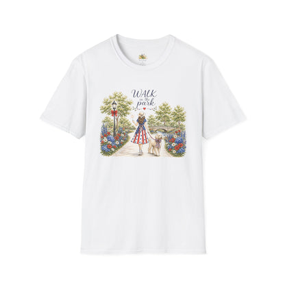 Walk in the Park woman with dog T-Shirt | Floral pathway illustration (Light Weight, Ultra Soft T Shirt)