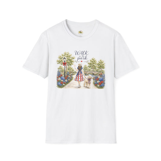 Walk in the Park woman with dog T-Shirt | Floral pathway illustration (Light Weight, Ultra Soft T Shirt)