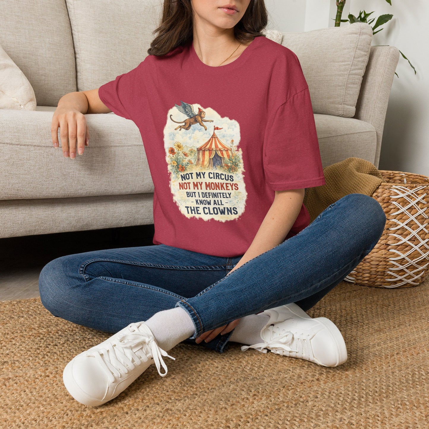 T-Shirt — Vintage Circus Monkey 'Not My Circus, Not My Monkeys' Graphic Tee (Light Weight, Ultra Soft Tee)